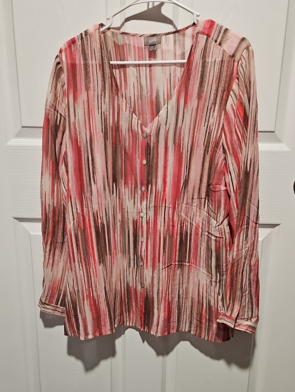 J. Jill  Sheer Pink and Brown Striped Button-Down Blouse